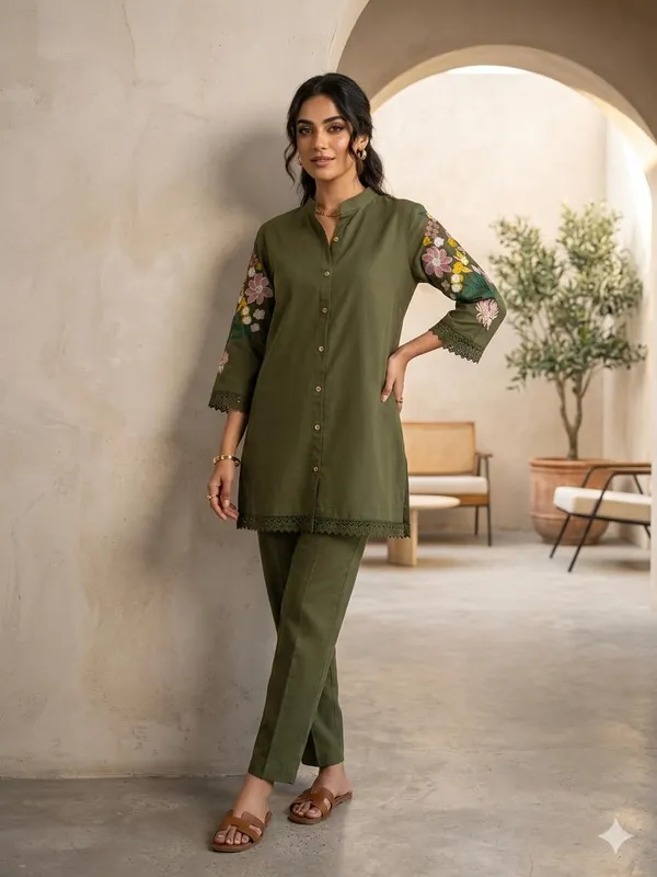 Olive_Green_Rayon_Premium_Embroidered_Kurta_Set_For_Women