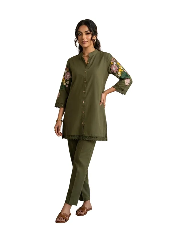 Olive_Green_Rayon_Premium_Embroidered_Kurta_Set_For_Women