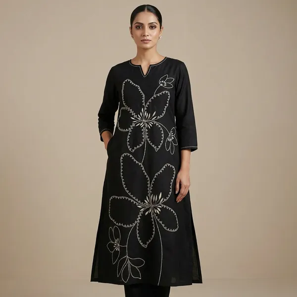 Black_Rayon,_Thread_Premium_Embroidered_Kurta_Set_For_Women