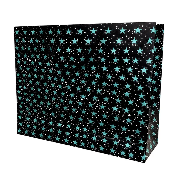 PACK_OF_10_Black_Gift_Bag_with_Turquoise_Stars_&_Dots_Pattern