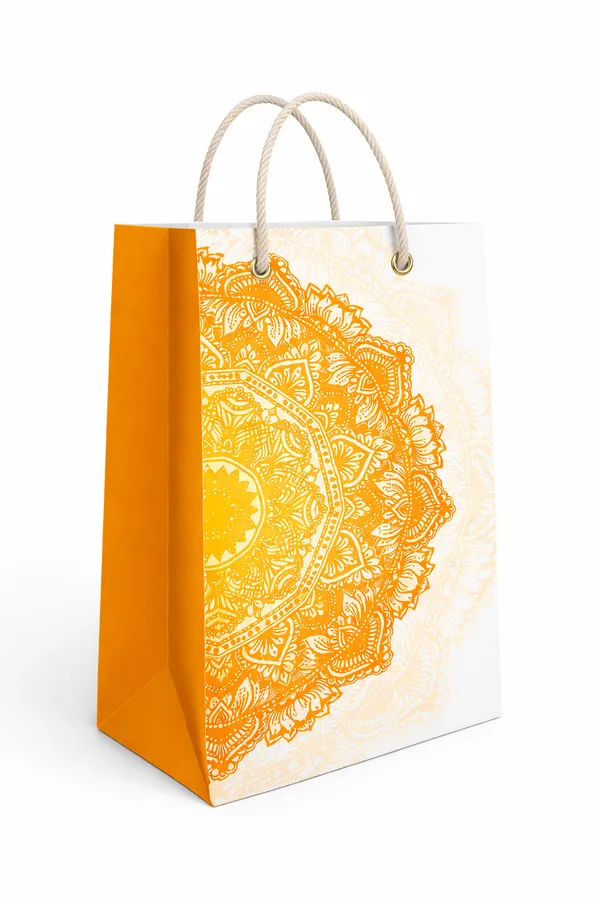 PACK_OF_10_Orange_&_White_Mandala_Design_Gift_Bag_with_Rope_Handles