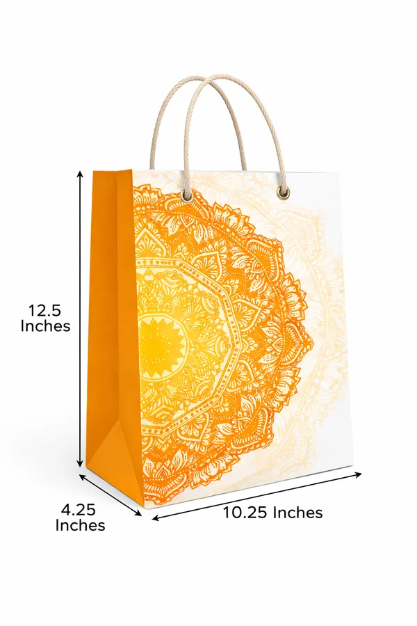 PACK_OF_10_Orange_&_White_Mandala_Design_Gift_Bag_with_Rope_Handles