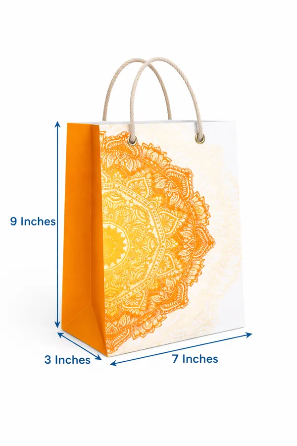 PACK_OF_10_Orange_&_White_Mandala_Design_Gift_Bag_with_Rope_Handles