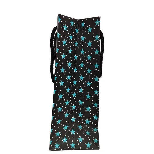 PACK_OF_10_Black_Gift_Bag_with_Turquoise_Stars_&_Dots_Pattern