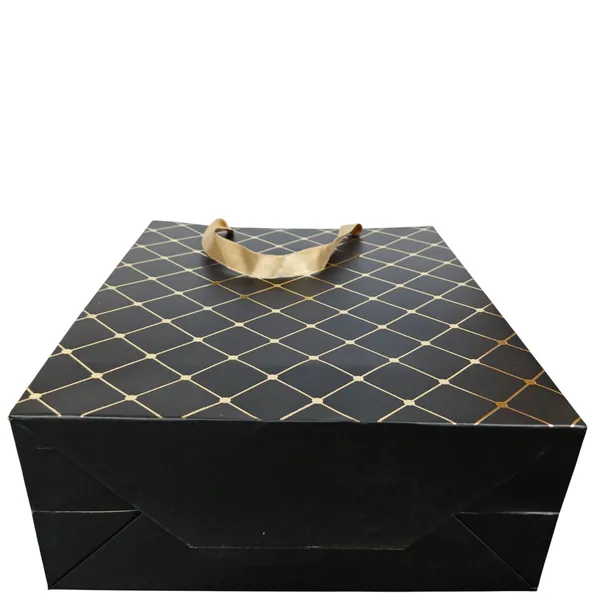 PACK_OF_10_Black_&_Gold_Diamond_Pattern_Gift_Bag_with_Ribbon_Handles