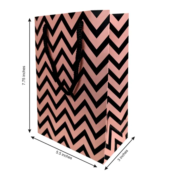 PACK_OF_10_Pink_&_Black_Chevron_Pattern_Gift_Bag
