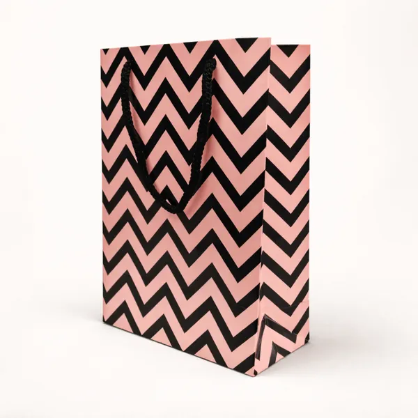 PACK_OF_10_Pink_&_Black_Chevron_Pattern_Gift_Bag