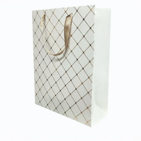 (PACK_OF_10)_Ivory_&_Gold_Diamond_Pattern_Gift_Bag_with_Ribbon_Handles