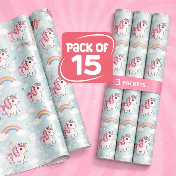 Pack_of_15_Kids_Unicorn_Wrapping_Paper_Sheets_|_48_x_74_cm_|_Cute_Gift_Packaging