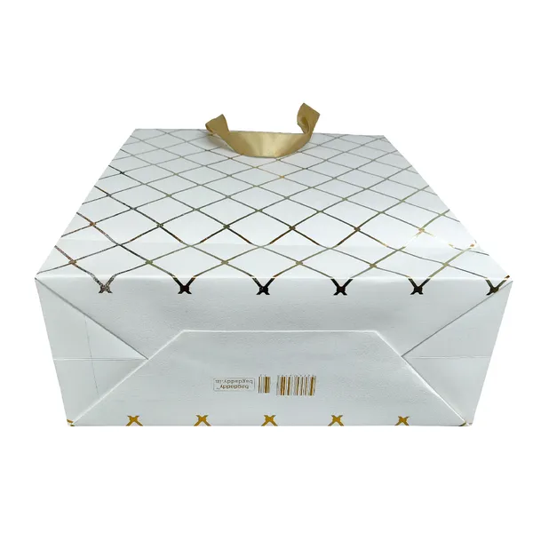 (Pack_of_10)_White_&_Gold_Diamond_Pattern_Gift_Bag_with_Ribbon_Handles