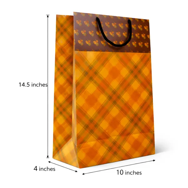 (PACK_OF_10)_Kraft_Paper_Gift_Bag_With_Autumn_Check_Pattern