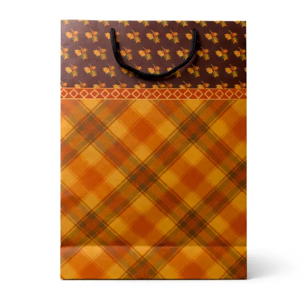 (PACK_OF_10)_Kraft_Paper_Gift_Bag_With_Autumn_Check_Pattern