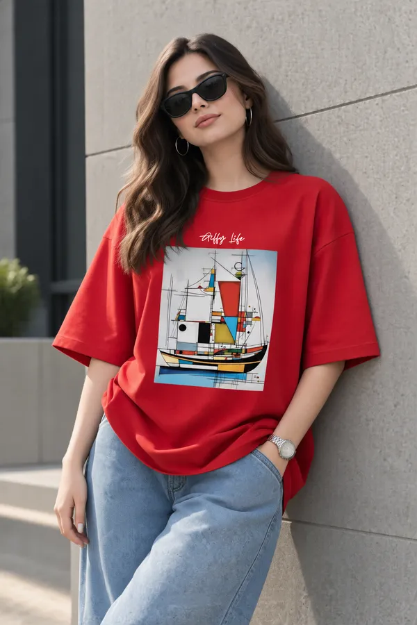 Giffy_Life_Abstract_Sailboat_Oversized_Tee_-_Crimson_Red_Modern_Line_Art_Graphic_Streetwear_T-Shirt