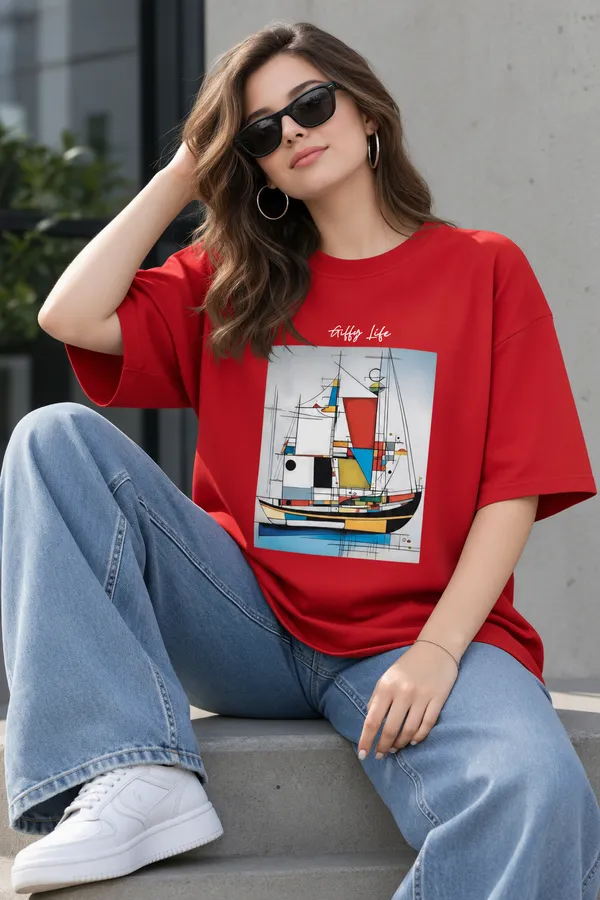 Giffy_Life_Abstract_Sailboat_Oversized_Tee_-_Crimson_Red_Modern_Line_Art_Graphic_Streetwear_T-Shirt
