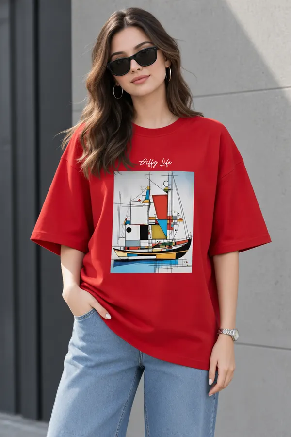 Giffy_Life_Abstract_Sailboat_Oversized_Tee_-_Crimson_Red_Modern_Line_Art_Graphic_Streetwear_T-Shirt