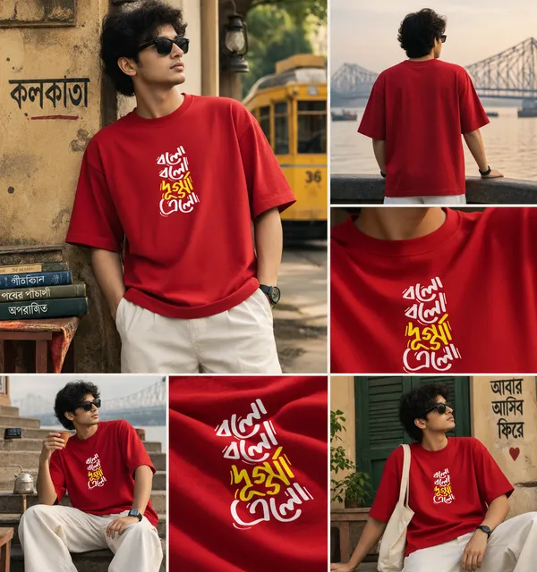 Giffy_Life_Bolo_Bolo_Dugga_Elo_Oversized_Tee_-_Red_Durga_Puja_Bengali_Calligraphy_Streetwear_T-Shirt