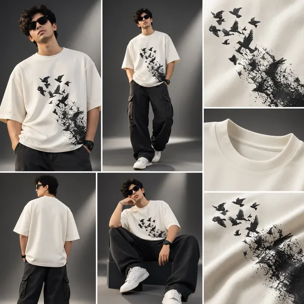 Giffy_Life_Flying_Birds_Oversized_Tee_-_Off-White/_white_Ink_Splatter_Printed_Graphic_Streetwear_T-Shirt