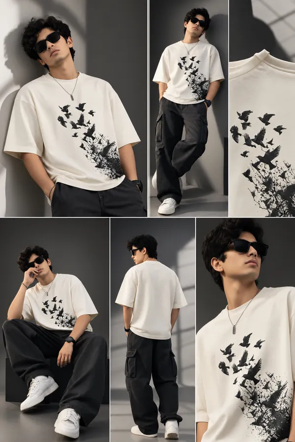 Giffy_Life_Flying_Birds_Oversized_Tee_-_Off-White/_white_Ink_Splatter_Printed_Graphic_Streetwear_T-Shirt