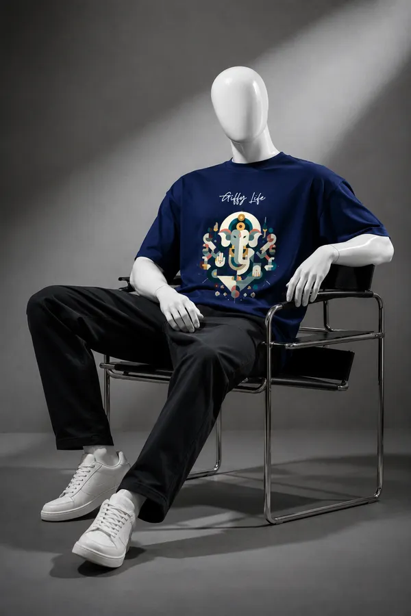 Giffy_Life_Geometric_Ganesha_Oversized_Tee_-_Navy_Blue_Festive_Modern_Art_Streetwear_T-Shirt