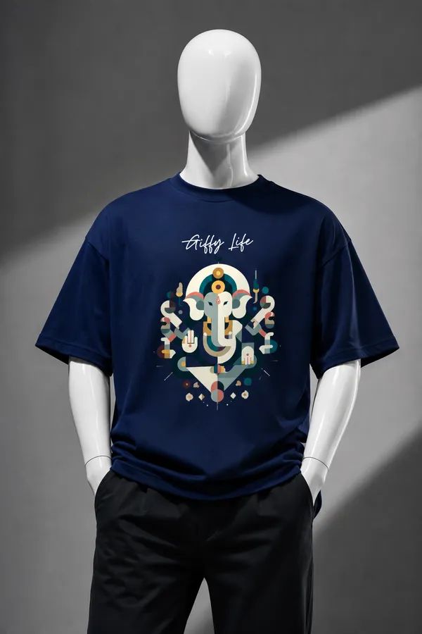 Giffy_Life_Geometric_Ganesha_Oversized_Tee_-_Navy_Blue_Festive_Modern_Art_Streetwear_T-Shirt