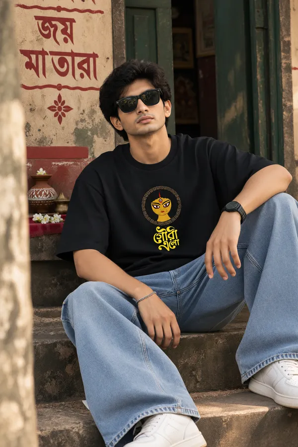 Giffy_Life_Gouri_Elo_Oversized_Tee_-_Black_Durga_Puja_Bengali_Calligraphy_Streetwear_T-Shirt
