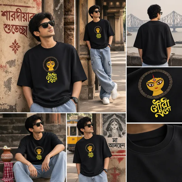 Giffy_Life_Gouri_Elo_Oversized_Tee_-_Black_Durga_Puja_Bengali_Calligraphy_Streetwear_T-Shirt