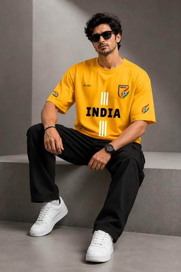 Giffy_Life_India_Football_Oversized_Tee_-_Yellow_Blokecore_Jersey_Style_Streetwear_T-Shirt