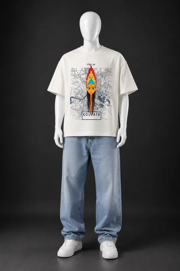 Giffy_Life_Kolkata_Durga_Oversized_Tee_-_Off-White_City_Map_Puja_Special_Streetwear_T-Shirt