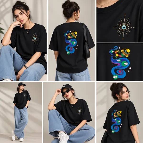 Giffy_Life_Kolkata_River_Fish_Graphic_Printed_Oversized_Tee_-_Black_Evil_Eye_&_Folk_Art_Streetwear_T-Shirt