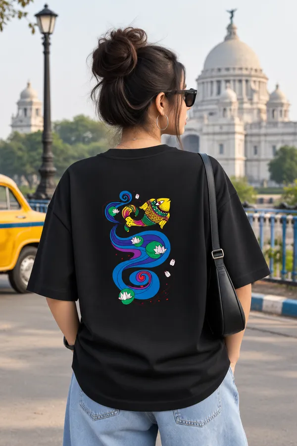 Giffy_Life_Kolkata_River_Fish_Graphic_Printed_Oversized_Tee_-_Black_Evil_Eye_&_Folk_Art_Streetwear_T-Shirt