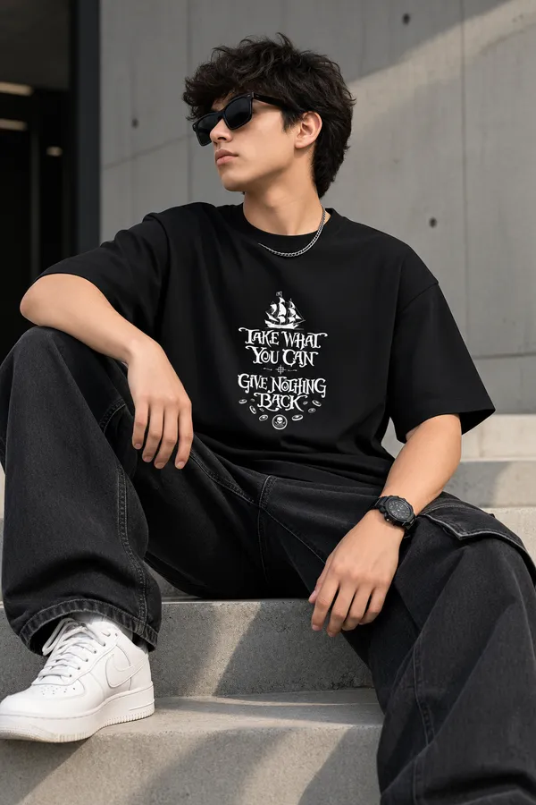 Giffy_Life_Pirate_Code_Oversized_Tee_-_Black_"Take_What_You_Can"_Printed_Graphic_Streetwear_T-Shirt