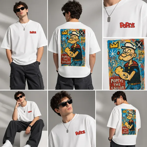 Giffy_Life_Popeye_Basquiat_Art_Oversized_Tee_-_White_Retro_Graphic_Drop_Shoulder_Printed_Streetwear_T-Shirt