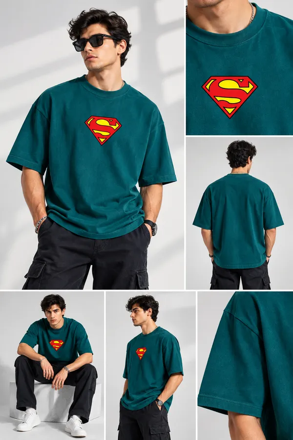 Giffy_Life_Superman_Oversized_Tee_-_Teal_Green_DC_Comics_Superhero_Logo_Graphic_Streetwear_T-Shirt