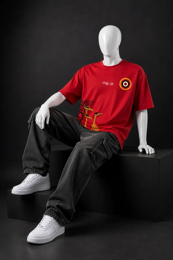 Giffy_Life_Tribal_Birds_Oversized_Tee_-_Red_Folk_Art_Graphic_Streetwear_T-Shirt