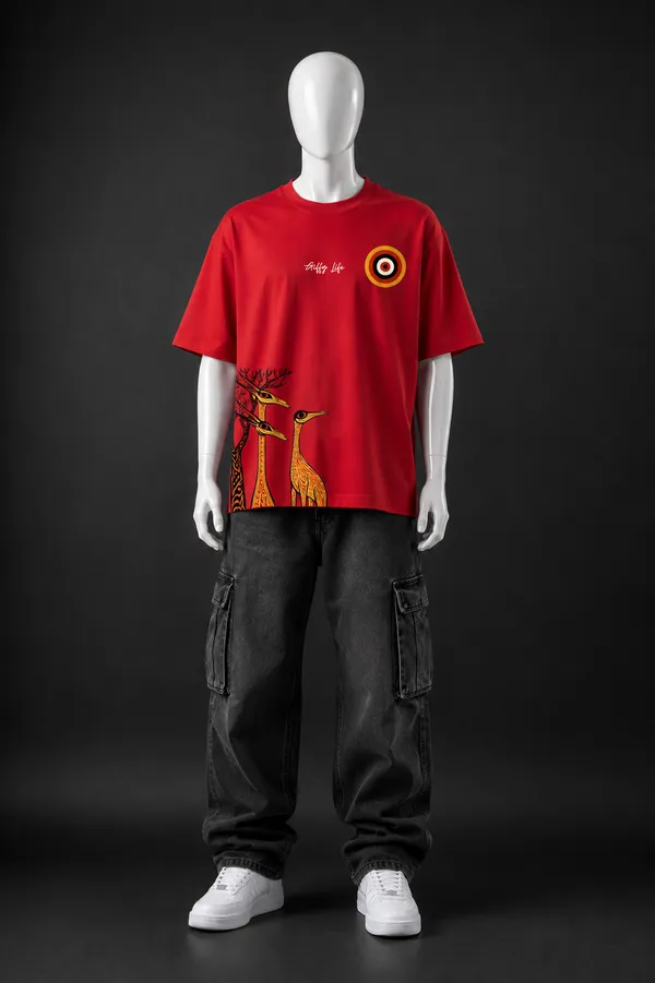 Giffy_Life_Tribal_Birds_Oversized_Tee_-_Red_Folk_Art_Graphic_Streetwear_T-Shirt