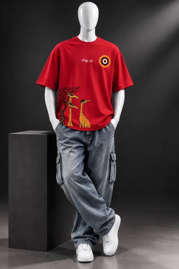 Giffy_Life_Tribal_Birds_Oversized_Tee_-_Red_Folk_Art_Graphic_Streetwear_T-Shirt