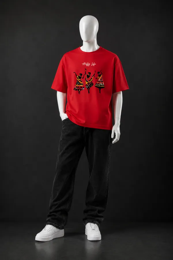 Giffy_Life_Tribal_Dancers_Oversized_Tee_-_Red_Folk_Art_Rhythm_Streetwear_T-Shirt
