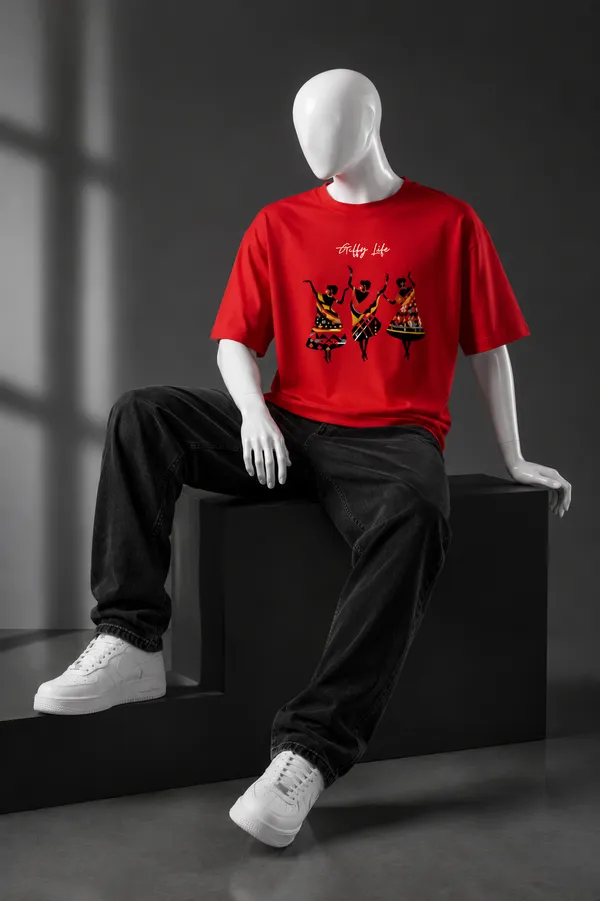Giffy_Life_Tribal_Dancers_Oversized_Tee_-_Red_Folk_Art_Rhythm_Streetwear_T-Shirt