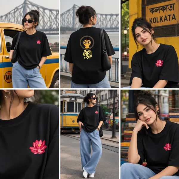 Giffy_Life_"Gouri_Elo"_Jet_Black_Oversized_T-Shirt_|_Premium_Heavyweight_Cotton_Bengali_Typography_&_Durga_Face_Back_Graphic_Drop_Shoulder_Tee