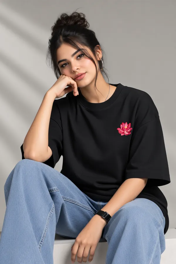 Giffy_Life_"Gouri_Elo"_Jet_Black_Oversized_T-Shirt_|_Premium_Heavyweight_Cotton_Bengali_Typography_&_Durga_Face_Back_Graphic_Drop_Shoulder_Tee