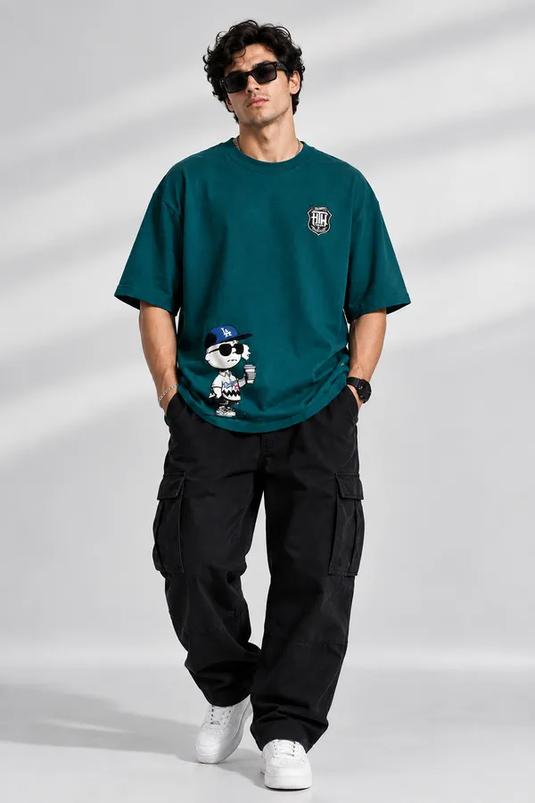 Giffy_Life_"Joe_Cool_LA"_Teal_Green_Printed_Oversized_T-Shirt_|_Premium_Heavyweight_Cotton_Snoopy_Dodgers_Graphic_Drop_Shoulder_Tee