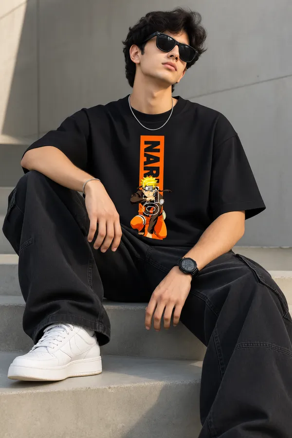 Giffy_Life_"Sage_of_Konoha"_Black_Oversized_T-Shirt_|_Premium_Heavyweight_Cotton_Naruto_Uzumaki_Orange_Bar_Printed_Graphic_Drop_Shoulder_Tee