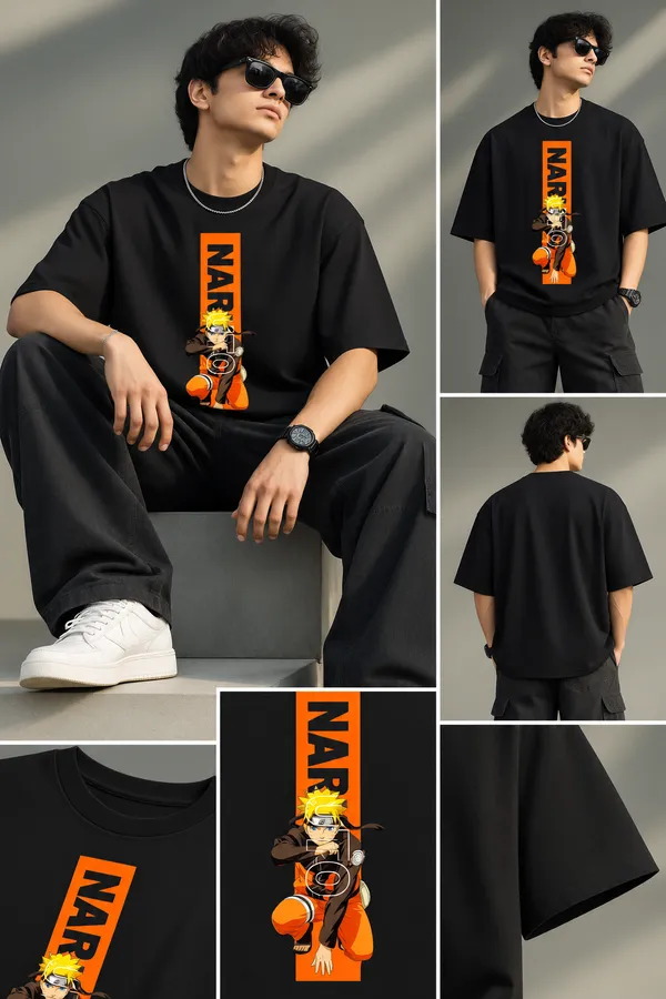 Giffy_Life_"Sage_of_Konoha"_Black_Oversized_T-Shirt_|_Premium_Heavyweight_Cotton_Naruto_Uzumaki_Orange_Bar_Printed_Graphic_Drop_Shoulder_Tee