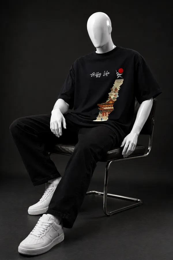 Giffy_Life_"Samurai_Slash"_Japanese_Aesthetic_Black_Oversized_T-Shirt_|_Premium_Cotton_Anime_Streetwear_Drop_Shoulder_Tee