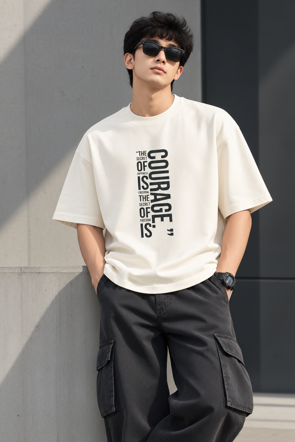 Giffy_Life_"Secret_of_Freedom"_Printed_Off-White_Oversized_T-Shirt_|_Premium_Heavyweight_Cotton_Courage_Vertical_Typography_Drop_Shoulder_Tee