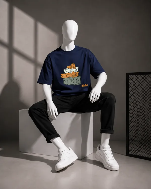 Giffy_Life_"Shanti_Amar_Budget_Er_Baire"_Oversized_Tee_-_Navy_Blue_Bengali_Sarcastic_Humor_Streetwear_T-Shirt