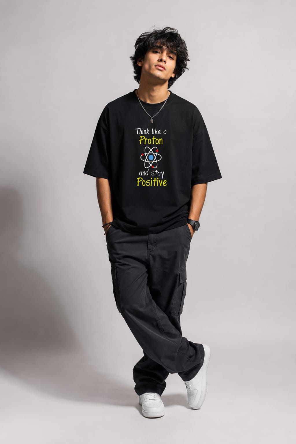 Giffy_Life_"Think_Like_a_Proton"_Black_Oversized_T-Shirt_|_Premium_Cotton_Science_Graphic_Drop_Shoulder_Tee