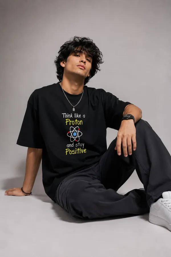 Giffy_Life_"Think_Like_a_Proton"_Black_Oversized_T-Shirt_|_Premium_Cotton_Science_Graphic_Drop_Shoulder_Tee