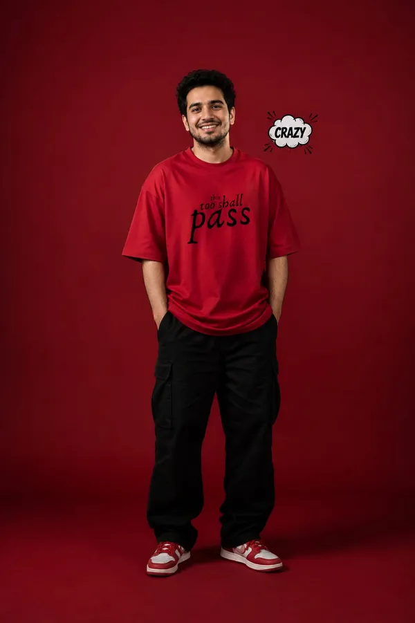 Giffy_Life_"This_Too_Shall_Pass"_Red_Oversized_T-Shirt_|_Premium_Cotton_Typography_Drop_Shoulder_Tee