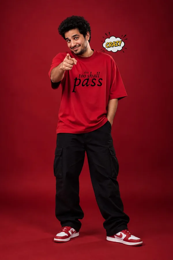 Giffy_Life_"This_Too_Shall_Pass"_Red_Oversized_T-Shirt_|_Premium_Cotton_Typography_Drop_Shoulder_Tee